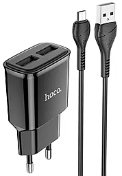 Сетевое зарядное устройство Hoco C88A 2.4a 2xUSB-A ports charger + micro USB cable black