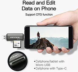 Кардридер Vention OTG USB 3.0 + Type C/TF/SD (CCHH0) - миниатюра 3