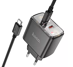 Сетевое зарядное устройство Hoco CS43A 45w PD 2xUSB-C ports fast charger + USB-C to USB-C cable black - фото Сетевое зарядное устройство Hoco CS43A 45w PD 2xUSB-C ports fast charger + USB-C to USB-C cable black