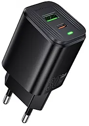 Сетевое зарядное устройство Borofone BAS85A GaN 30w PD/QC3.0 USB-C/USB-A fast charger Black - фото Сетевое зарядное устройство Borofone BAS85A GaN 30w PD/QC3.0 USB-C/USB-A fast charger Black