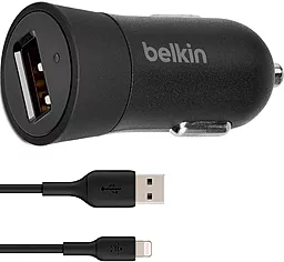 Автомобильное зарядное устройство Belkin 12W 2.4A USB-A + Lightning Cable Black (F8J177DS04-BLK) - миниатюра 3