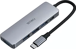Мультипортовый USB Type-C хаб WIWU Alpha 541BC 5-in-1 grey