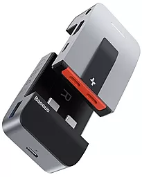 USB Type-C хаб Baseus Armor Age Multifunctional Adapter USB-C -> 2xUSB 3.0, 3xUSB Type-C, 1xRJ45, 1xUSB 2.0, 1xHDMI, 1xAUX3.5 Silver (CAHUB-AJ0G) - миниатюра 2
