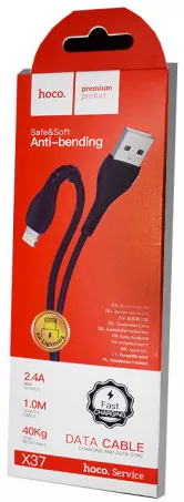 Кабель Hoco X37 Cool Power USB-A - Lightning 12w 2.4a 1м cable Black - фото 2
