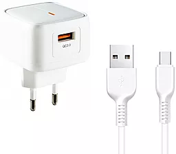 Мережевий зарядний пристрій XO L59 18w QC3.0 home charger + USB-С cable white