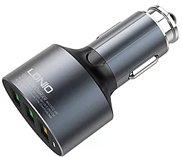 Автомобильное зарядное устройство с быстрой зарядкой LDNio 3xUSB Metal Ring Car Charger QC 3.0 + Lightning Cable Black (C703Q) - миниатюра 5