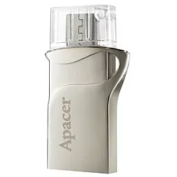 Флешка Apacer 32GB AH173 Silver USB 2.0 OTG (AP32GAH173S-1) - фото Флешка Apacer 32GB AH173 Silver USB 2.0 OTG (AP32GAH173S-1)