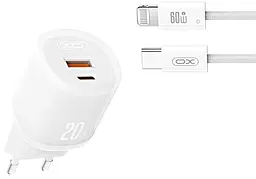 Мережевий зарядний пристрій XO L144 20w PD USB-C/USB-A ports charger + USB-C to Lightning cable white - фото Мережевий зарядний пристрій XO L144 20w PD USB-C/USB-A ports charger + USB-C to Lightning cable white