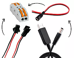 Комплект питания для 12V светодиодной ленты с JSM разъёмом от USB кабеля - миниатюра 2