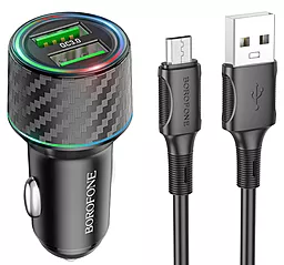 Автомобильное зарядное устройство Borofone BZ21A Brilliant 36w QC 2xUSB-A ports car charger + micro USB cable black - фото Автомобильное зарядное устройство Borofone BZ21A Brilliant 36w QC 2xUSB-A ports car charger + micro USB cable black