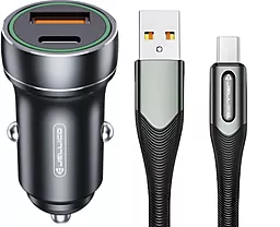Автомобільний зарядний пристрій Jellico F4 20w 3.1A USB-C/USB-A ports + USB-C cable black