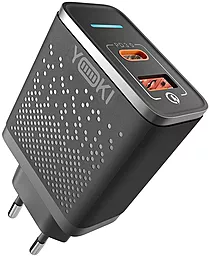 Сетевое зарядное устройство Yoki Led YK-33PD+QC 33W 3A USB-C/USB-A Black - фото Сетевое зарядное устройство Yoki Led YK-33PD+QC 33W 3A USB-C/USB-A Black