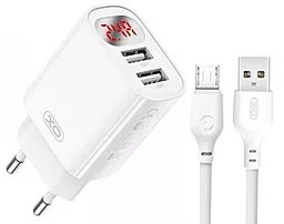 Мережевий зарядний пристрій XO L95 2.4a 2xUSB-A ports charger + micro USB cable white - фото Мережевий зарядний пристрій XO L95 2.4a 2xUSB-A ports charger + micro USB cable white