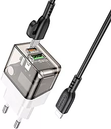 Сетевое зарядное устройство Borofone BA80A Scenery 20w PD USB-C/USB-A ports charger + USB-C to Lightning cable transparent black