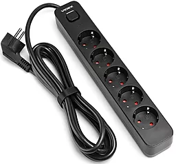 Мережевий фільтр (подовжувач) Videx ONCORD 4000w 16a 3м 5 розеток з вимикачем чорний (VF-PD53G-B)