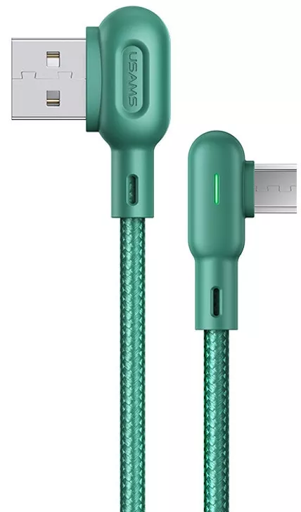 Кабель Usams U57 Dual Right-Angle USB-A - micro USB 10w 1.2м cable Green - фото 1
