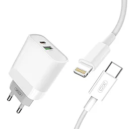 Мережевий зарядний пристрій XO L64 USB/USB-C 3A PD QC3.0 + USB-C - Lightning Cable White