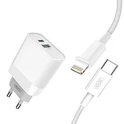 Сетевое зарядное устройство XO L64 18w PD USB-C/USB-A ports charger + USB-C to Lightning cable white - фото Сетевое зарядное устройство XO L64 18w PD USB-C/USB-A ports charger + USB-C to Lightning cable white