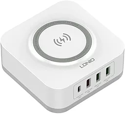Зарядная станция с беспроводной зарядкой LDNio AW004 PD 3xUSB-A/USB-C ports + wireless charger white