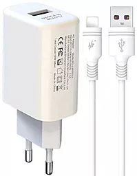 Сетевое зарядное устройство XO L85D USB-A QC3.0 18W 3A + Lightning Cable White