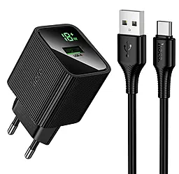 Мережевий зарядний пристрій Hoco CS81A Excellent 18w QC USB-A fast charger + USB-C cable black - фото Мережевий зарядний пристрій Hoco CS81A Excellent 18w QC USB-A fast charger + USB-C cable black