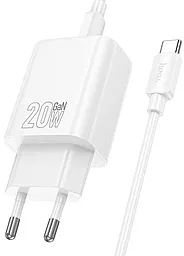 Мережевий зарядний пристрій Hoco N60 20w GaN PD USB-C fast charger + USB-C to USB-C cable white - фото Мережевий зарядний пристрій Hoco N60 20w GaN PD USB-C fast charger + USB-C to USB-C cable white