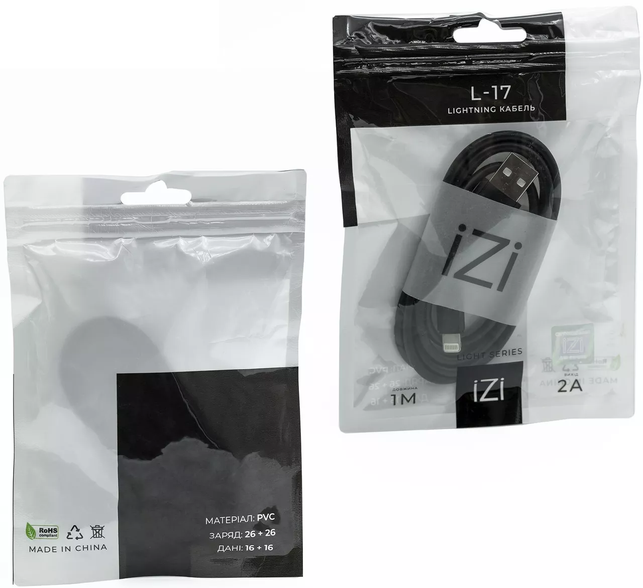 Кабель iZi L-17 USB-A - Lightning 12w 2.4a 1м cable Black - фото 2