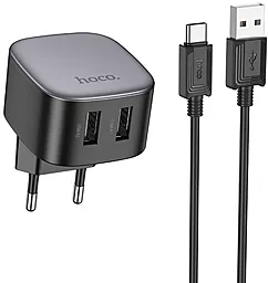 Сетевое зарядное устройство Hoco CS31A 2.1a 2xUSB-A ports home charger + USB-C cable black - фото Сетевое зарядное устройство Hoco CS31A 2.1a 2xUSB-A ports home charger + USB-C cable black