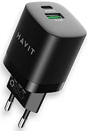 Сетевое зарядное устройство Havit HV-UC30 30w GaN/PPS PD USB-C/USB-A ports charger black - фото Сетевое зарядное устройство Havit HV-UC30 30w GaN/PPS PD USB-C/USB-A ports charger black