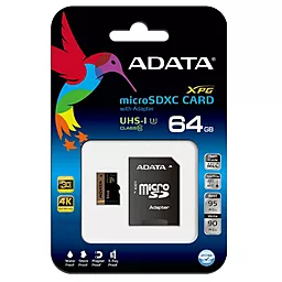 Карта памяти ADATA microSDXC 64GB XPG Class 10 UHS-I U3 + SD-адаптер (AUSDX64GXUI3-RA1) - миниатюра 3