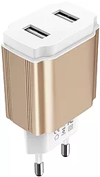 Мережевий зарядний пристрій Borofone BA9A FreePlug 2USB Rose Gold/White