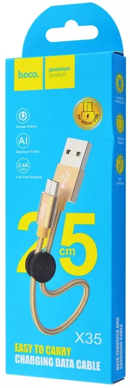 Кабель Hoco X35 Premium USB-A - micro USB 12w 2.4a 0.25м cable Gold - фото 5
