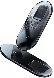Бездротовий (індукційний) зарядний пристрій швидкої QI зарядки Baseus Simple 2in1 Wireless Charger Pro Edition Transparent Black (WXJK-CA02) - мініатюра 3