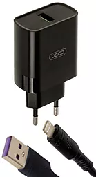 Мережевий зарядний пристрій з швидкою зарядкою XO L63 QC3.0 2.4A 15W + Lightning Cable Black