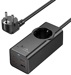 Мережевий фільтр (подовжувач) Hoco NS9 2000w 10a 1 розетка 67w PD 3xUSB-C/USB-A порти 2м чорний