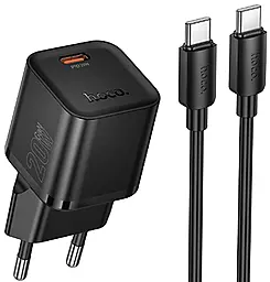 Мережевий зарядний пристрій Hoco N64 Ingenious 20w GaN PD USB-C fast charger + USB-C to USB-C cable black - фото Мережевий зарядний пристрій Hoco N64 Ingenious 20w GaN PD USB-C fast charger + USB-C to USB-C cable black