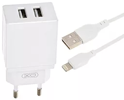Сетевое зарядное устройство XO L75 2.4a 2xUSB-A ports charger + Lightning cable white