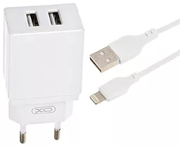 Сетевое зарядное устройство XO L75 2.4a 2xUSB-A ports charger + Lightning cable white - фото Сетевое зарядное устройство XO L75 2.4a 2xUSB-A ports charger + Lightning cable white