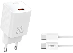 Мережевий зарядний пристрій XO L146 20w PD USB-C fast charger + USB-C to USB-C cable white - фото Мережевий зарядний пристрій XO L146 20w PD USB-C fast charger + USB-C to USB-C cable white