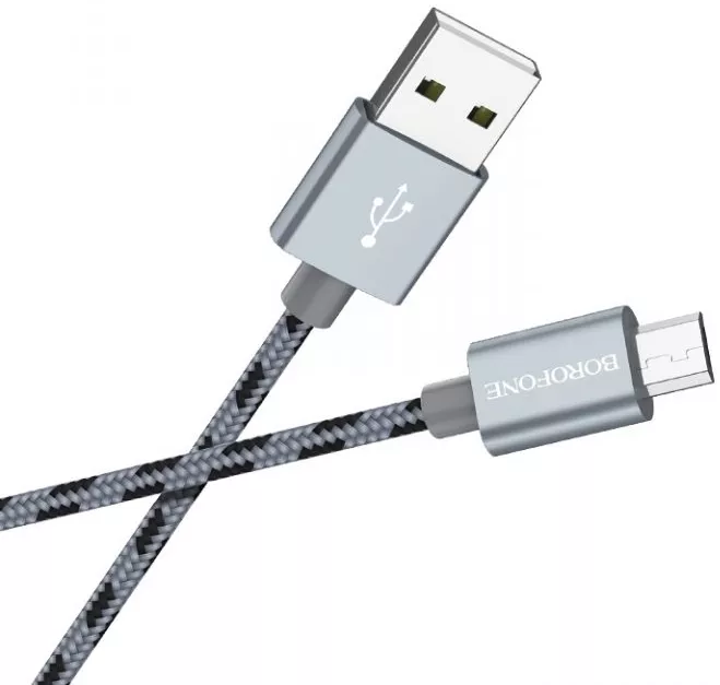 Кабель Borofone BX24 Ring Current USB-A - micro USB 12w 2.4a 1м cable Silver - фото 2