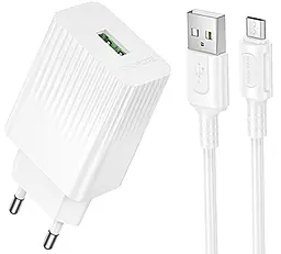 Сетевое зарядное устройство Borofone BAS72A 18w QC3.0 USB-A port charger + micro USB cable white - фото Сетевое зарядное устройство Borofone BAS72A 18w QC3.0 USB-A port charger + micro USB cable white