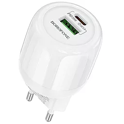 Сетевое зарядное устройство Borofone BA93A 20w PD/QC USB-C/USB-A ports fast charger white
