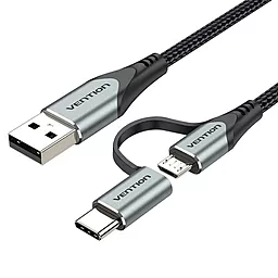 Универсальный кабель Vention 2-in-1 USB-A to Type-C/micro USB 12w 2.4a 1м сable Black (CQEHF) - фото Универсальный кабель Vention 2-in-1 USB-A to Type-C/micro USB 12w 2.4a 1м сable Black (CQEHF)
