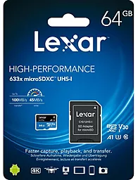 Карта пам'яті Lexar microSDXC 64GB Class 10 633x UHS-I U3 V30 A1 + SD-адаптер (LSDMI64GBB633A) - мініатюра 4