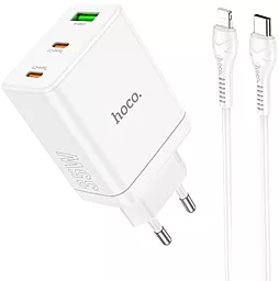 Мережевий зарядний пристрій Hoco N33 35w PD 2xUSB-C/USB-A ports fast charger + USB-C to Lightning cable white