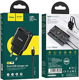 Сетевое зарядное устройство Hoco N7 Speedy 2USB + USB Type-C Cable Black - миниатюра 10