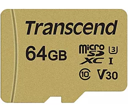 Карта памяти Transcend microSDXC 64GB 500S Class 10 UHS-I U3 V30 + SD-адаптер (TS64GUSD500S) - миниатюра 2