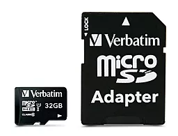 Карта памяти Verbatim microSDHC 32GB Class 10 UHS-I U1 V10 + SD-адаптер (44083)