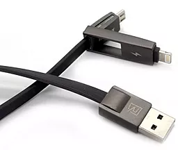 Універсальний кабель Remax Strive 2-in-1 USB-A to Lightning/micro USB 12w 2.4a 1м cable Black (RC-042t) - мініатюра 2 Універсальний кабель Remax Strive 2-in-1 USB-A to Lightning/micro USB 12w 2.4a 1м cable Black (RC-042t) - мініатюра 2