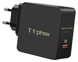 Сетевое зарядное устройство с быстрой зарядкой T-PHOX 48w PD USB-C/USB-A ports fast charger black